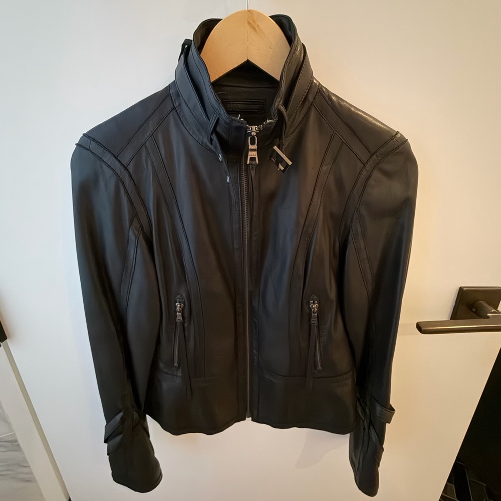 Andrew Marc Black Leather Jacket, size small